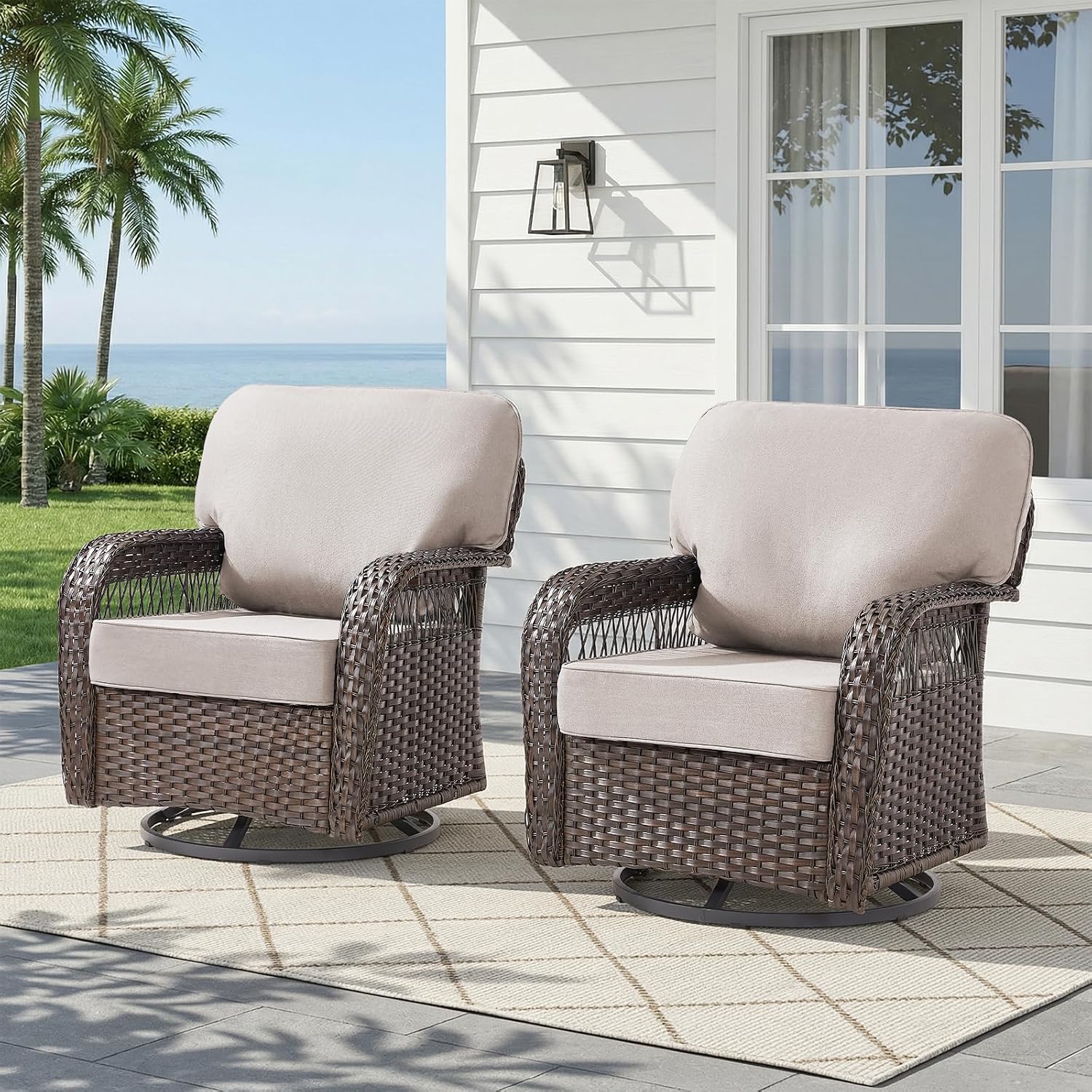 Deck Chair Lounger - Set Kursi Ayun Anyaman Rotan untuk