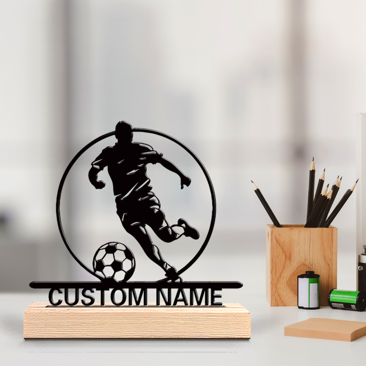 Outdoor Furniture Wood - Patung Logam Pemain Sepak Bola Custom