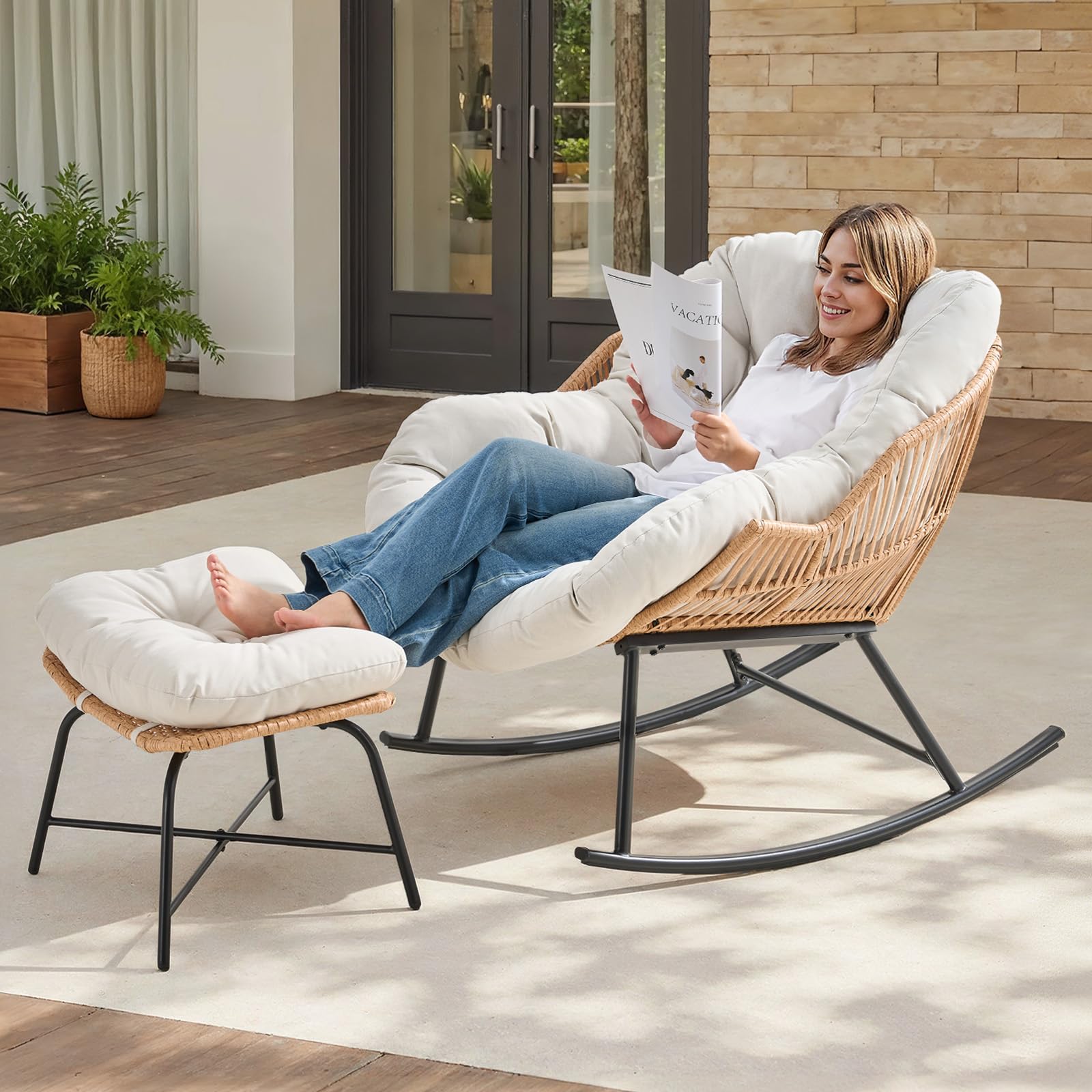 Kursi Goyang Papasan Rotan Abu - Outdoor Furniture Rocking Chair ulasan dan harga