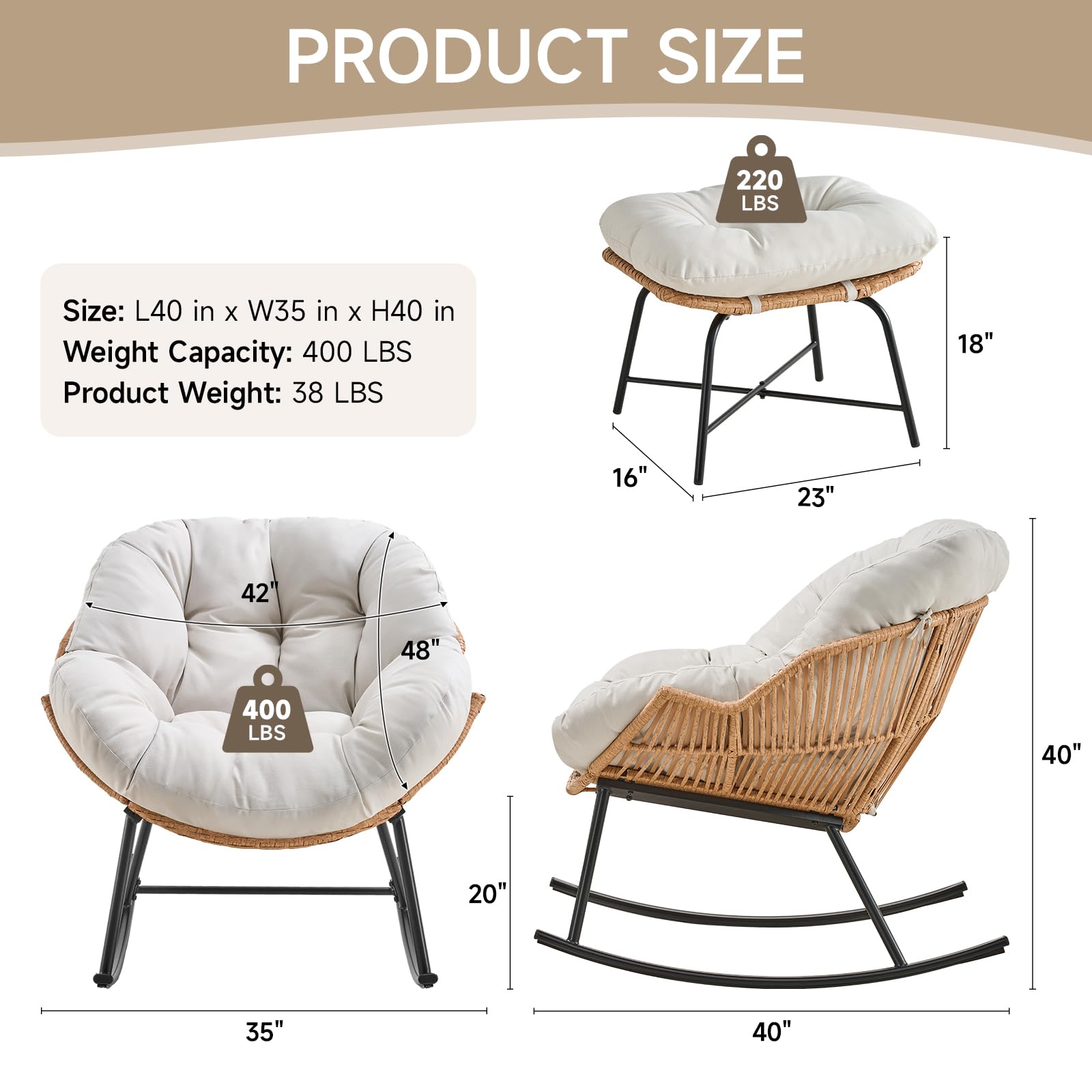 Kursi Goyang Papasan Rotan Abu - Outdoor Furniture Rocking Chair ulasan dan harga