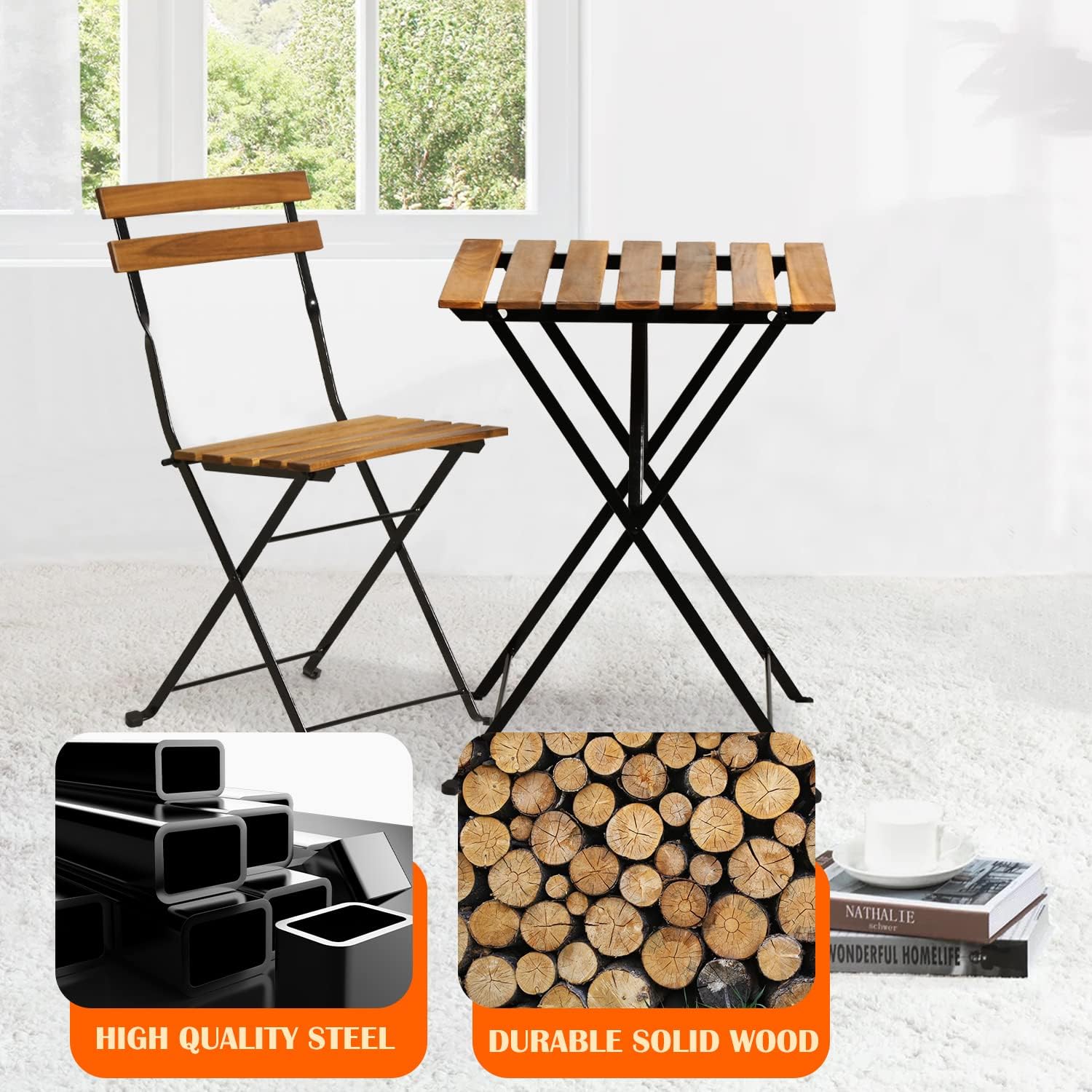 Set bistro teras lipat 3 bagia - Outdoor Furniture Wood ulasan dan harga